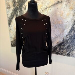 Jennifer Lopez Black Studded Sweater with Shoulder Cutouts